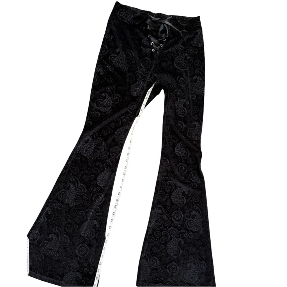 Goth Velvet Boho Gypsy Black Paisley Flare Pants - Picture 7 of 11